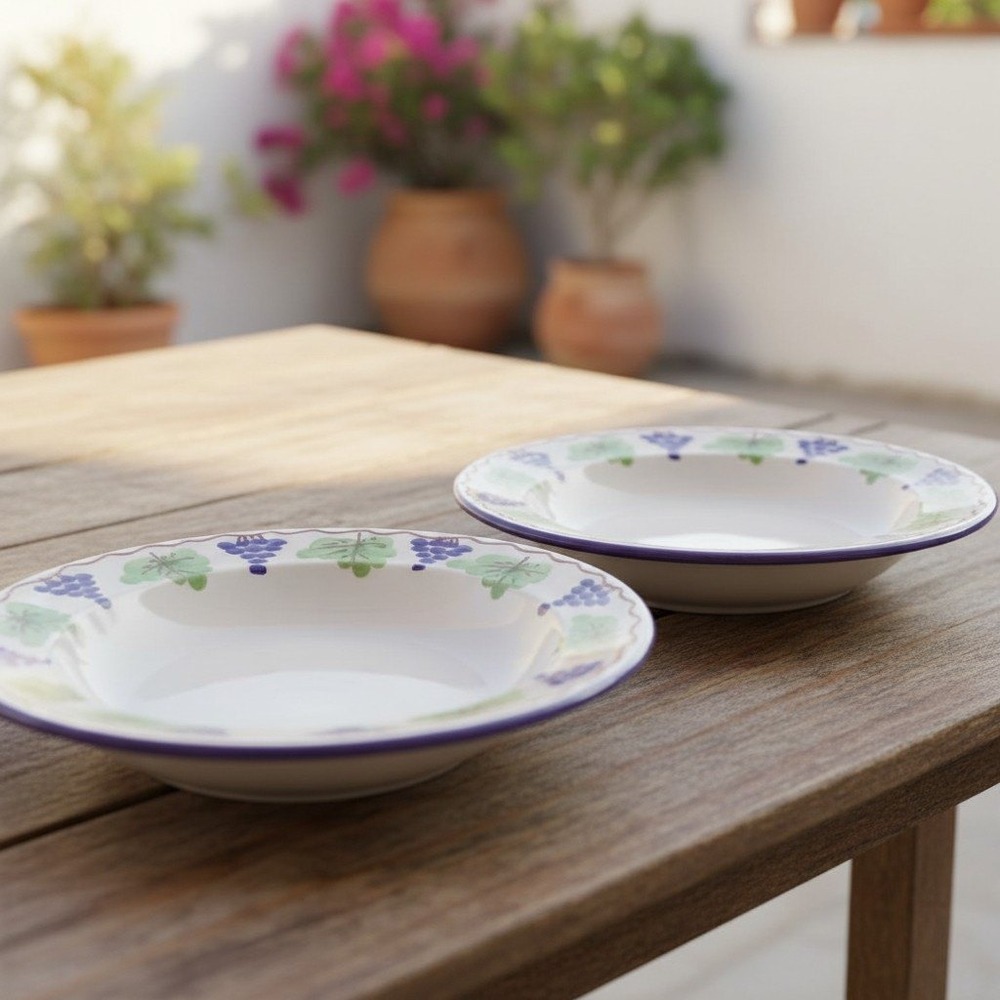 Giovanni Vietri Italy Hand Painted Grape Soup Bowls Set of 2 Majolica Vintage